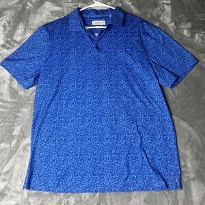 BUGATCHI Mens Blue Micro Print 8 Way Stretch Polo Shirt Size L